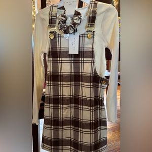 New with tags! Size 5/6 overall dress…flannel material